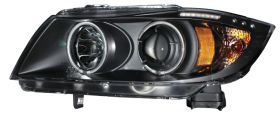 2006-2008 BMW E90 E91 CCFL Halo Projector Headlights Black Clear LED Bar - 02-AZ-B306-PBC-RFV-4D-A