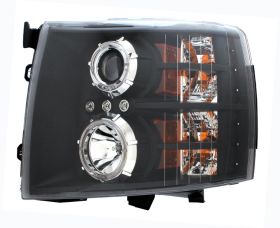 2007-2010 Chevy Silverado Halo Projector Headlights w/ LED - Black - 02-AZ-CL07-PBC-R-A