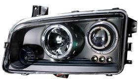 2006-2010 Dodge Charger Halo Projector Headlights Black Clear - 02-AZ-DC06-PBC-R