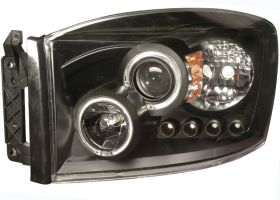 2006-2007 Dodge Ram Halo Projector Headlights Black Clear - 02-AZ-DR06-PBC-R-A