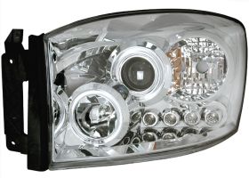 2006-2007 Dodge Ram Halo Projector Headlights Chrome Clear - 02-AZ-DR06-PCC-R-A