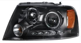 2004-2008 Ford F-150 Halo Projector Headlights Black Clear - 02-AZ-FF04-PBC-LED-2R-A