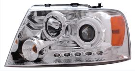 2004-2008 Ford F-150 Halo Projector Headlights Chrome Clear - 02-AZ-FF04-PCC-LED-2R-A