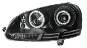 2006-2009 VW Rabbit LED CCFL Halo Projector Headlights - Black - 02-AZ-VG06-PBC-RF