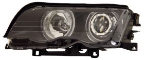 1999-2001 BMW E46 4dr JDM Black Projector Headlights w/ Dual Halo - 02-AZ-B399-PBC-RIM-4D