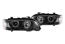 2000-2003 BMW X5 E53 Halo Projector Headlights Black Clear - 02-AZ-BX00-PBC-R-A