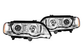 2000-2003 BMW X5 E53 Halo Projector Headlights Chrome Clear - 02-AZ-BX00-PCC-R-A