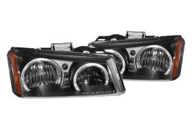 2003-2006 Chevy Silverado Euro Halo Headlights Black LED - 02-AZ-CL03-B-2R-A