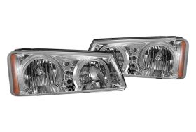 2003-2006 Chevy Silverado Euro Halo Headlights Chrome LED - 02-AZ-CL03-C-2R-A