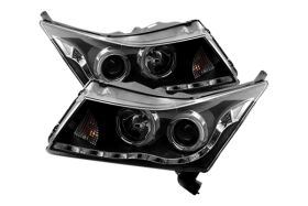2011-2013 Chevy Cruze Halo Projector Headlights Black Clear - 02-AZ-CZ11-PBC-R
