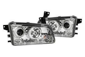 2006-2010 Dodge Charger Halo Projector Headlights Chrome Clear - 02-AZ-DC06-PCC-R