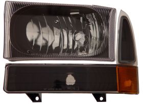 2000-2004 Ford Excursion JDM Black Euro Headlights w/ Corner Lights - 02-AZ-FC00-B-SET-A