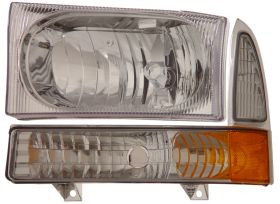 2000-2004 Ford Excursion Chrome Euro Headlights w/ Corner Lights - 02-AZ-FC00-C-SET-A