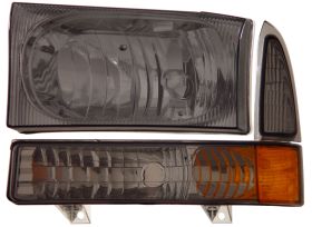 2000-2004 Ford Excursion Smoke Euro Headlights w/ Corner Lights - 02-AZ-FC00-SM-SET-A