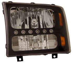 2000-2004 Ford Excursion JDM Black Euro Headlights w/ LED - 02-AZ-FC99-B-1-A