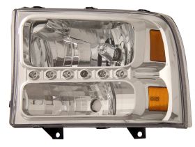 2000-2004 Ford Excursion Chrome Euro Headlights w/ LED - 02-AZ-FC99-C-1-A