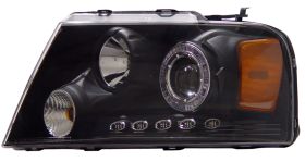2004-2008 Ford F-150 JDM Black Projector Headlights w/ Halo & LED - 02-AZ-FF04-PBC-LED-A