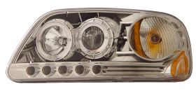1997-2002 Ford Expedition Chrome Projector Headlights Dual Halo LED - 02-AZ-FF97-PCC-R-A