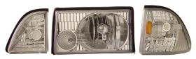1987-1993 Ford Mustang Chrome Euro Headlights w/ Corner & Parking - 02-AZ-FM87-SET-C-A