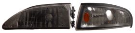 1994-1998 Ford Mustang Smoke Euro Headlights w/ Corner Light - 02-AZ-FM94-SET-SM