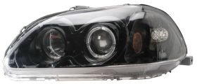 1996-1998 Honda Civic JDM Black Projector Headlights w/ Dual Halo - 02-AZ-HC96-PBC-R-A