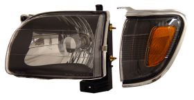 2001-2004 Toyota Tacoma Black Euro Headlights w/ Amber Corner Lights - 02-AZ-TT01-SET-B-A
