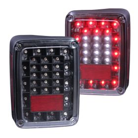 2007-2014 Jeep Wrangler LED Tail Lights Black - 03-JW07TLEDJM