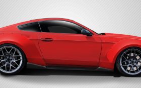 2015-2016 Ford Mustang Carbon Fiber Grid Side Skirts Rocker Panels - 2 Piece - 1