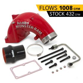 Monster-Ram Intake Elbow W/Fuel Line and Hump Hose 4 Inch Red Powder Coated 07.5-17 Dodge/Ram 2500/3500 6.7L Banks Power - 42790-PC