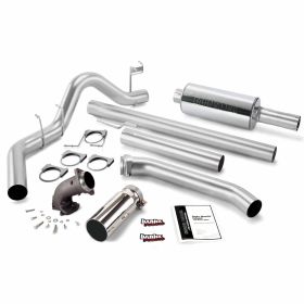 Monster Exhaust System W/Power Elbow Single Exit Chrome Round Tip 98-02 Dodge 5.9L Standard Cab Banks Power - 48637