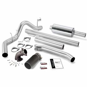 Monster Exhaust System W/Power Elbow Single Exit Black Round Tip 98-02 Dodge 5.9L Extended Cab Banks Power - 48638-B