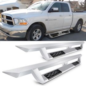 2009-2010 Dodge Ram 1500 Quad Cab Ikon V1 Style Running Boards Silver Side Step Nerf Bars - 5-SSB-DR09QC-V1SL