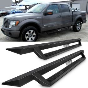 2009-2014 Ford F-150 Crew Cab Ikon V1 Style Running Boards Side Step Bar Black Side Step Nerf Bars - 5-SSB-FF15009CC-V1BK