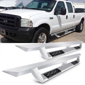 1999-2016 Ford F-250 Super Duty Crew Cab Ikon V1 Style Running Boards Silver Side Step Nerf Bars - 5-SSB-FFSD99CC-V1SL