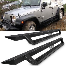 2007-2017 Jeep Wrangler JK 4DR Ikon V1 Style Steel Running Boards Black Side Step Nerf Bars - 5-SSB-JW074-V1BK