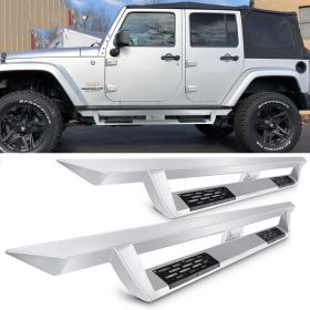 2007-2017 Jeep Wrangler JK 4DR Ikon V1 Style Steel Running Boards Silver Side Step Nerf Bars - 5-SSB-JW074-V1SL
