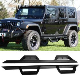 2007-2017 Jeep Wrangler JK 4DR Ikon V2 Style Steel Running Boards Black Side Step Nerf Bars - 5-SSB-JW074-V2BK