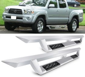 2007-2018 Toyota Tacoma Double Cab Ikon V1 Style Steel Running Boards Silver Side Step Nerf Bars - 5-SSB-TTAC05DC-V1SL