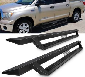 2007-2018 Toyota Tundra Crew Max Ikon V1 Style Steel Running Boards Black Side Step Nerf Bars - 5-SSB-TTUN07CC-V1BK