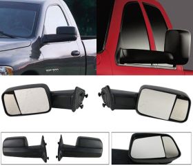 2009-2010 Dodge Ram 1500 Black Textured Manual Side View Tow Mirrors Left & Right Pair LH RH - 5-TM-DR09M