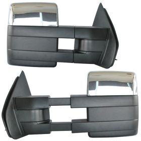 2004-2015 Ford F-150 Towing Mirrors Power Heated Turn Signal Puddle Light Pair Chrome - 5-TM-FF15004PHLL-C
