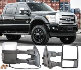 2008-2015 Ford F-250 Super Duty Towing Mirrors Power Heated Signal Arrow Lamp Chrome - 5-TM-FFSD08PHLA-C