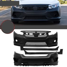 2016-2018 Honda Civic Coupe/HB/Sedan Concept Style Front + Rear Bumper Cover + Side Skirts - 8-BLK-HC16C-PP