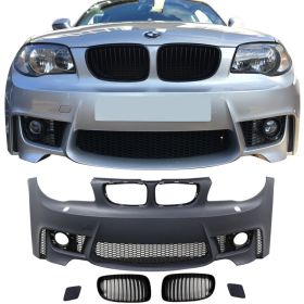 2007-2013 BMW 1-Series E82/E88 1M Style Front Bumper Conversion With Fog Cover Polypropylene Black - 8-FB-1ME820711-FC