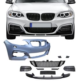 2014-2019 BMW 2-Series F22/F23 Cabrio/Coupe MP Style Front Bumper Cover Conversion W/ Mesh Cover - 8-FB-MPF221418-MS