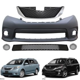 2011-2017 Toyota Sienna SE Bodykit Polypropylene Front Bumper Cover Guard Conversion & Reflector - 8-FB-TSN11SE-PP