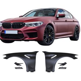 2017-2019 BMW 5-Series G30/G31 Metal Fenders W/ Black Reservoir Moulding - 8-FD-M5G3017-BMSV