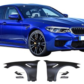 2017-2019 BMW 5-Series G30/G31 Metal Fenders W/ Chrome Reservoir Moulding - 8-FD-M5G3017-CMSV