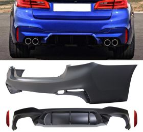 2017-2018 BMW 5-Series G30 Sedan M5 Style Rear Bumper Cover Conversion w/ Diffuser Polypropylene - 8-RB-M5G3017-TW