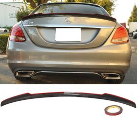 2015-2016 Mercedes C-Class W205 V-Style Carbon Fiber Red Line Trim Trunk Spoiler - 9-T-0340-R